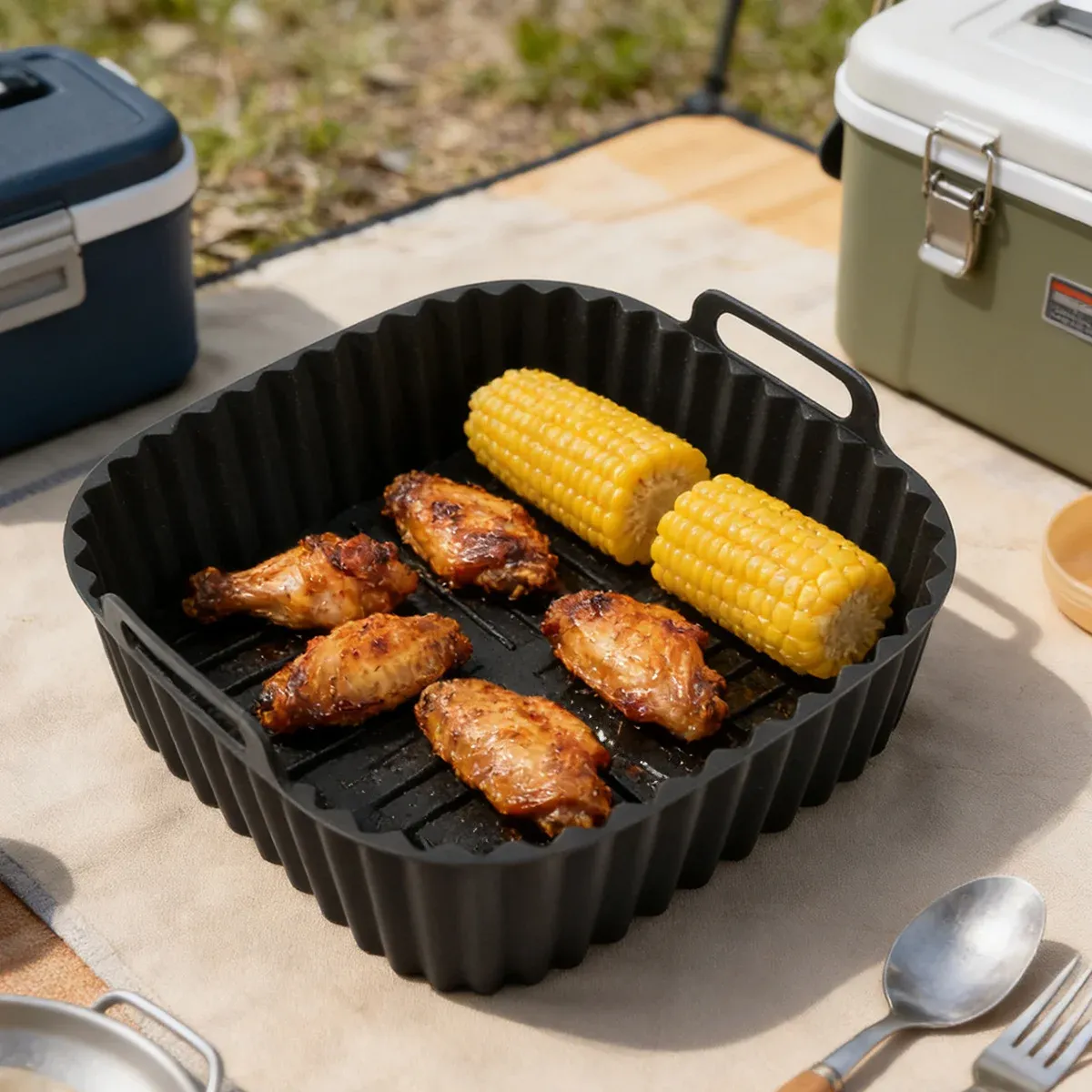 Moule carré en silicone pour friteuse à air, réutilisable et sans danger pour les aliments - Image 1