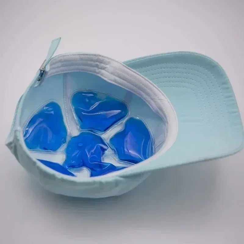 Pack de refroidissement en gel PVC bleu – Coussin réglable pour casques et chapeaux | Accessoire de voyage portable, compresse froide réutilisable pour usage extérieur