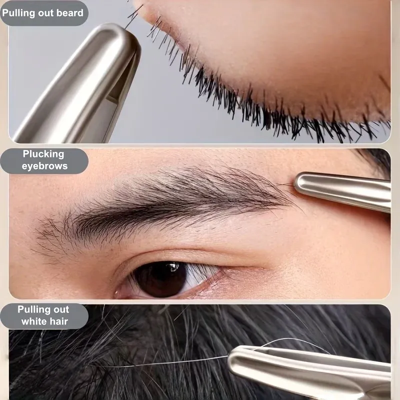 Pince à épiler à pointe ronde pour barbe, sourcils et poils du visage, outil de précision pour homme 2