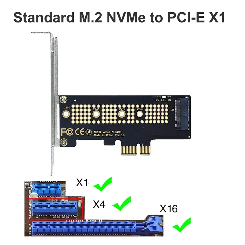 Carte adaptateur M.2 NVMe SSD vers PCIe 4.0, clé M, compatible X1/X4, 64 Gbit/s, pour ordinateur de bureau 7