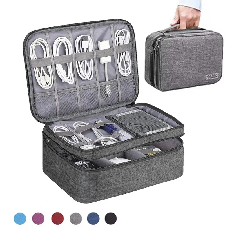 Organisateur électronique multifonctionnel étanche de grande capacité, sac de voyage avec câble USB et rangement pour écouteurs