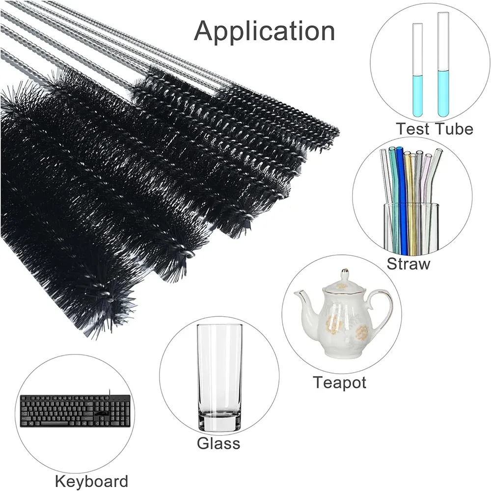 Ensemble de 10 brosses de nettoyage polyvalentes en nylon et acier inoxydable pour usage domestique, adaptées aux pipettes, tubes de laboratoire, verre, gobelets, tuyaux, claviers, pistolets et outils 6