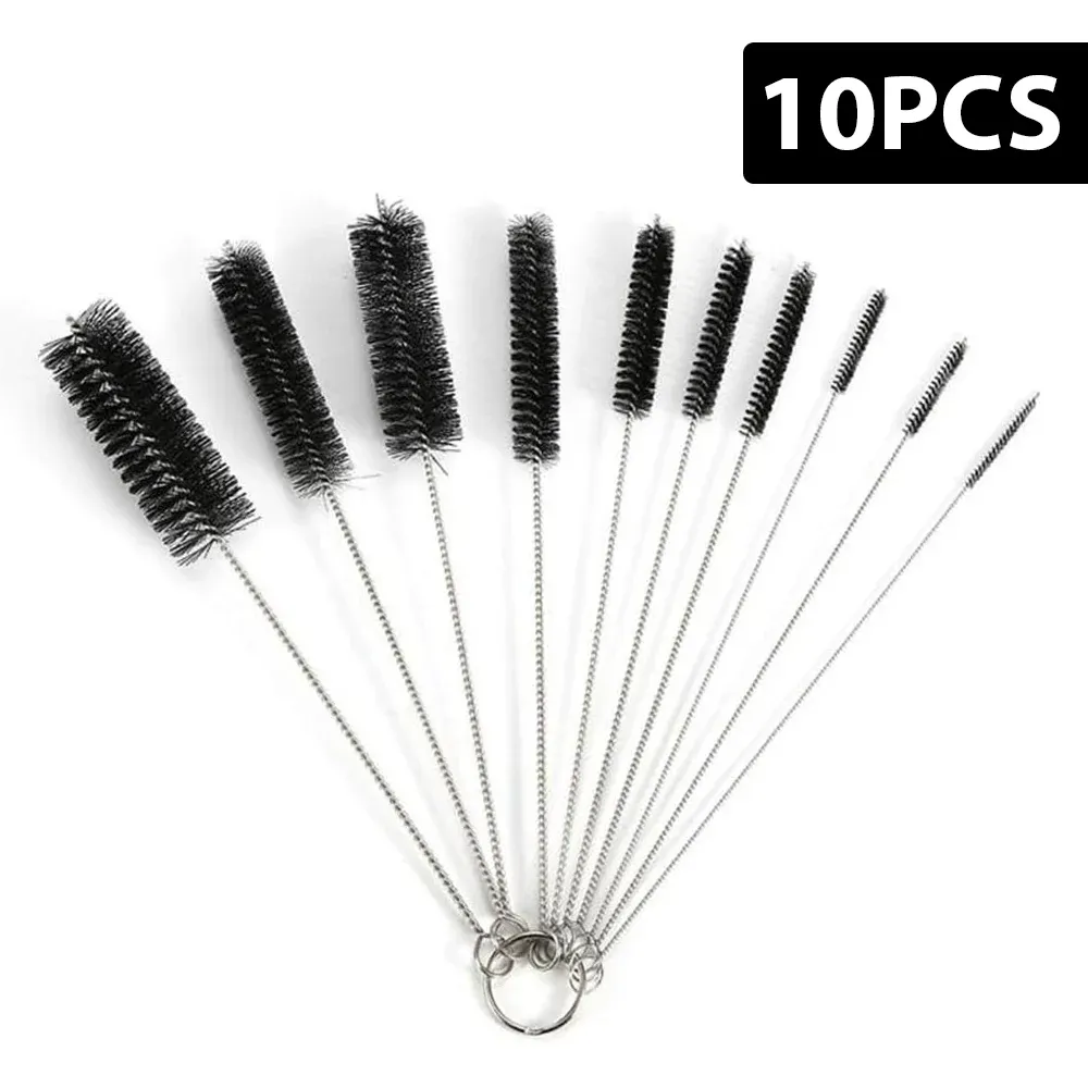 Ensemble de 10 brosses de nettoyage polyvalentes en nylon et acier inoxydable pour usage domestique, adaptées aux pipettes, tubes de laboratoire, verre, gobelets, tuyaux, claviers, pistolets et outils 8