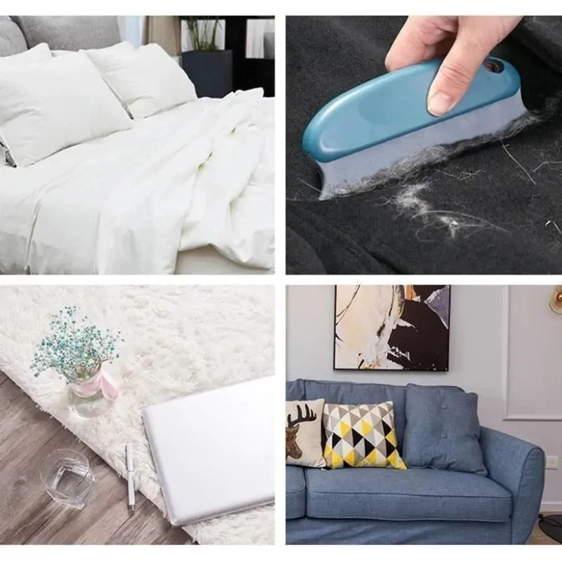 Brosse pour poils d'animaux utilisée sur un canapé