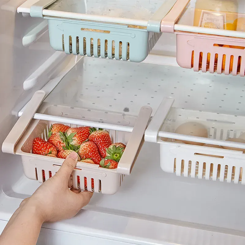 Organisateur suspendu pour réfrigérateur avec boîte de rangement pour œufs et fruits, à tiroirs - Image 1