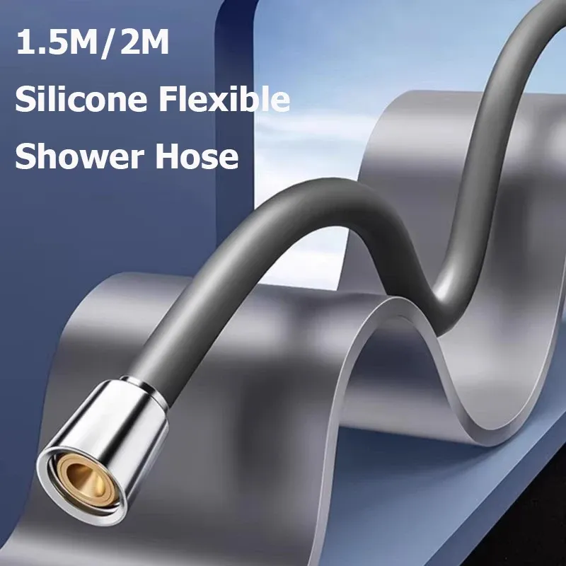 Tuyau de douche flexible en silicone, 1,5 m / 2 m, haute pression, anti-torsion, pour pommeau de douche, robinet et accessoires de salle de bain - Image 1
