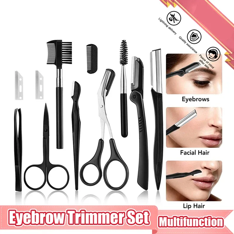 Ensemble de 3 à 11 pièces : tondeuse à sourcils, ciseaux, pincettes, rasoir à sourcils, peigne à sourcils et accessoires de maquillage