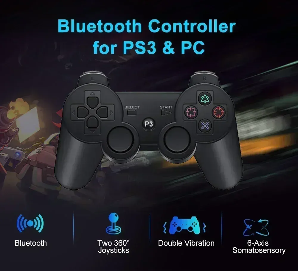 Manette de jeu PS3 sans fil Bluetooth, vue d'ensemble