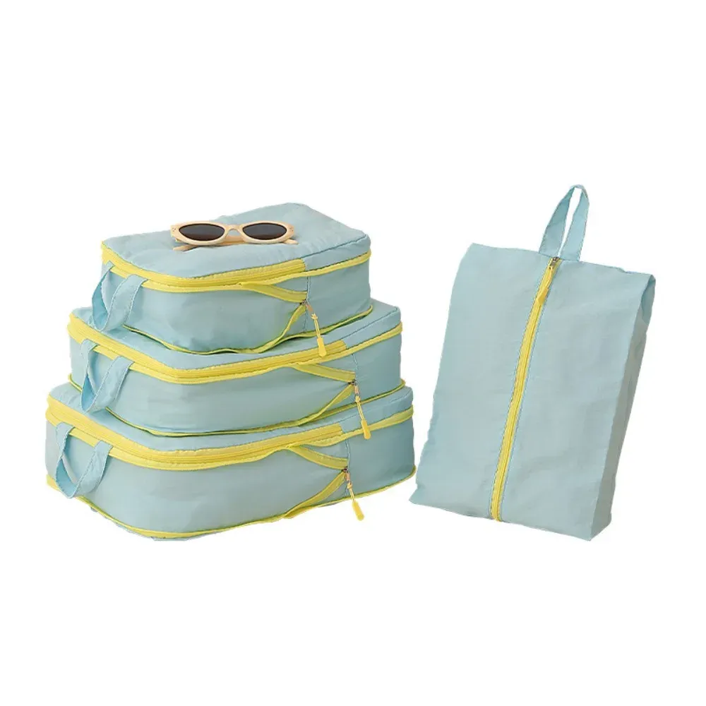Cubes de rangement Taslan jaunes, lot de quatre pièces, organisateurs de bagages à compression avec pochette à chaussures pour voyages en cabine et vacances 6