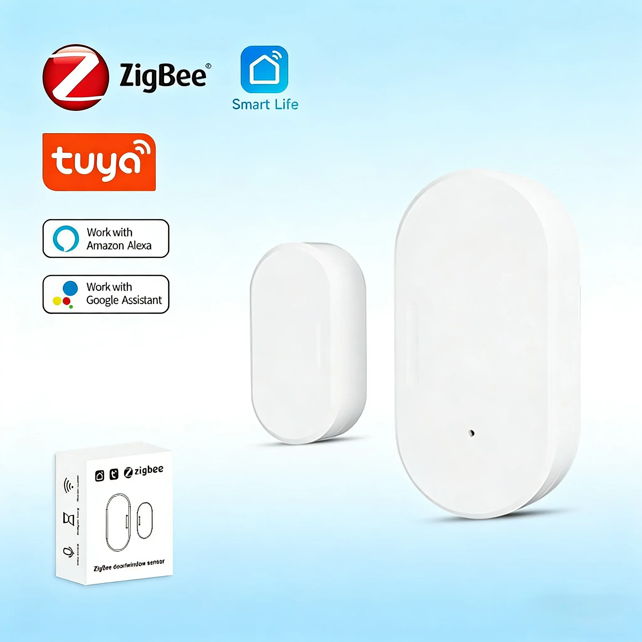 Capteur Zigbee Tuya de porte et fenêtre à contact magnétique, compatible Alexa, Google Assistant et Zigbee2MQTT - Image 1