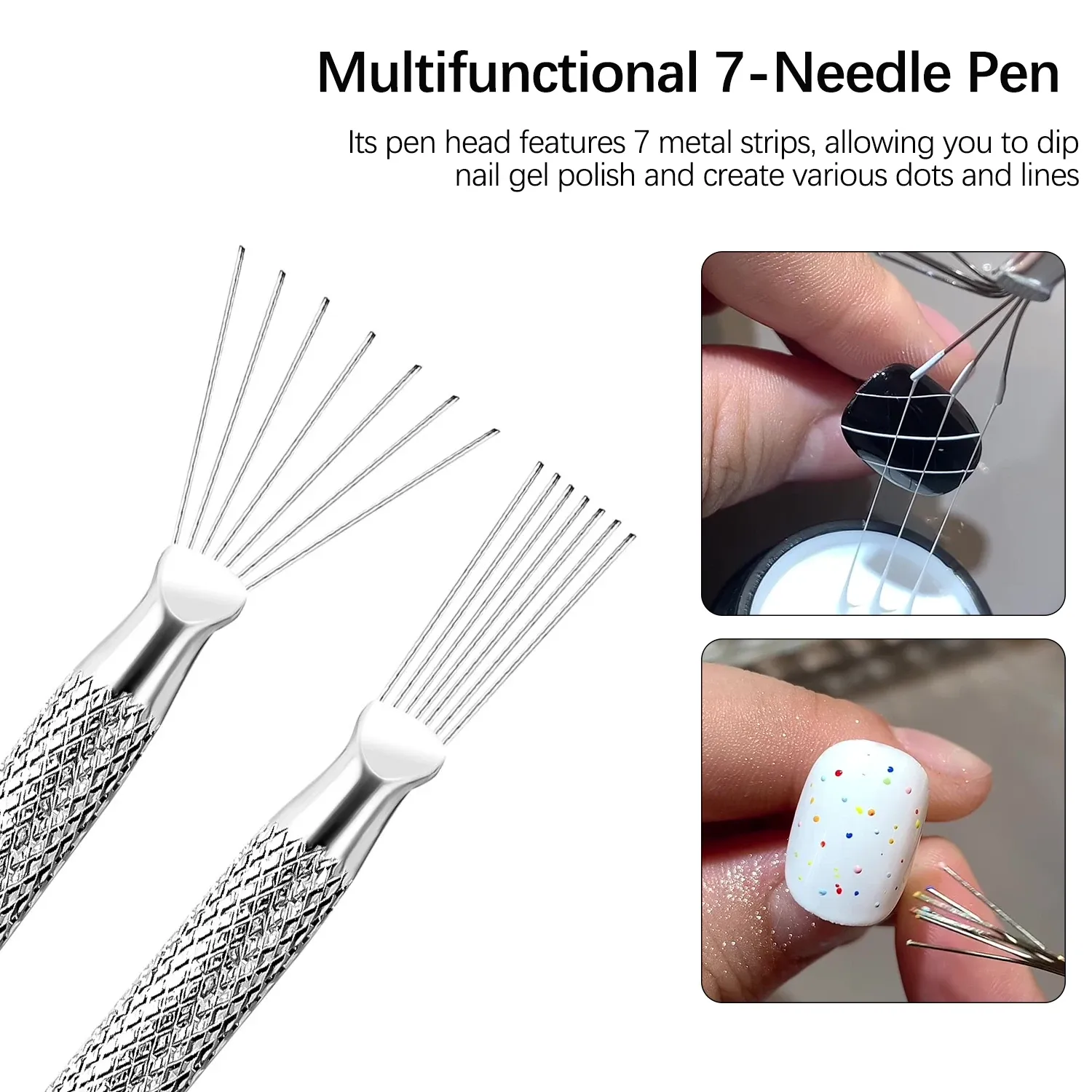 Stylo multifonctionnel 7 pointes pour nail art, outil de tracé de lignes et de texture, brosse à ongles pliable - Image 1