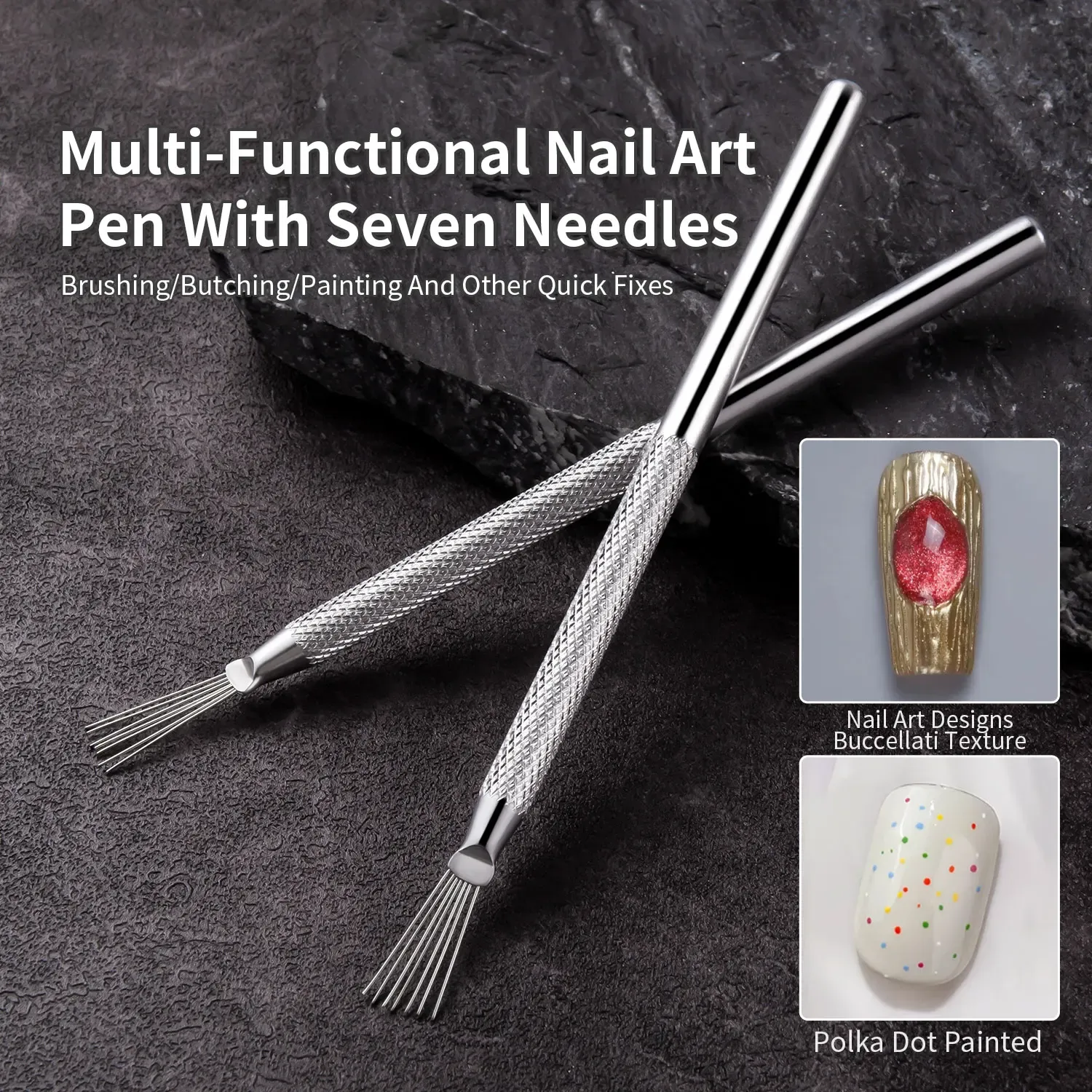 Stylo multifonctionnel 7 pointes pour nail art, outil de tracé de lignes et de texture, brosse à ongles pliable 2