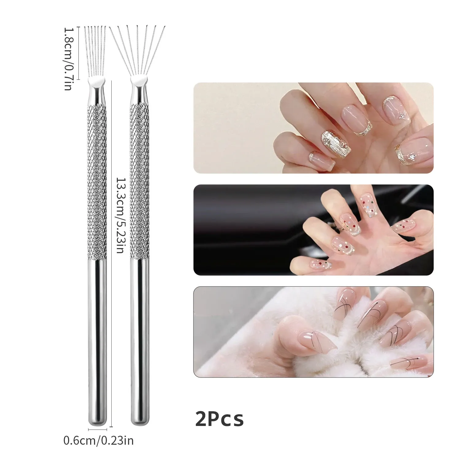 Stylo multifonctionnel 7 pointes pour nail art, outil de tracé de lignes et de texture, brosse à ongles pliable 8