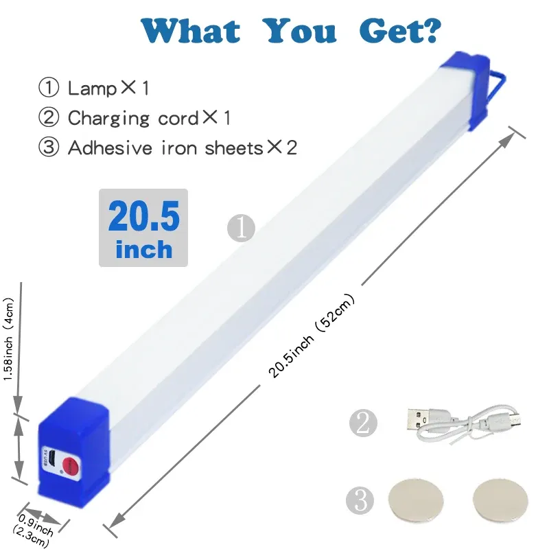 Tube LED rechargeable USB 5 V avec fonction secours et base magnétique, éclairage portable pour camping et extérieur 10