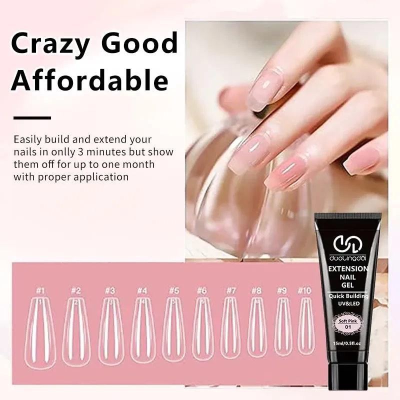 8 pièces Kit de Gel Poly Extension, ensemble Polygel clair et blanc pour Nail Art, gel UV, pointes et formes acryliques, avec pinceau 4