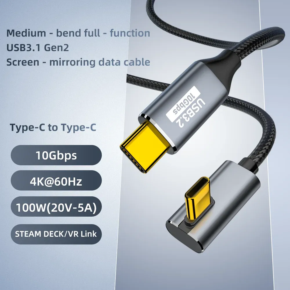 Câble USB-C 3.2 Gen 2 10 Gbps, 5 A, 100 W, USB-C vers USB-C, 4K, 60 Hz, charge rapide QC 4.0 / 3.0, compatible MacBook Pro, Samsung, Xiaomi 2