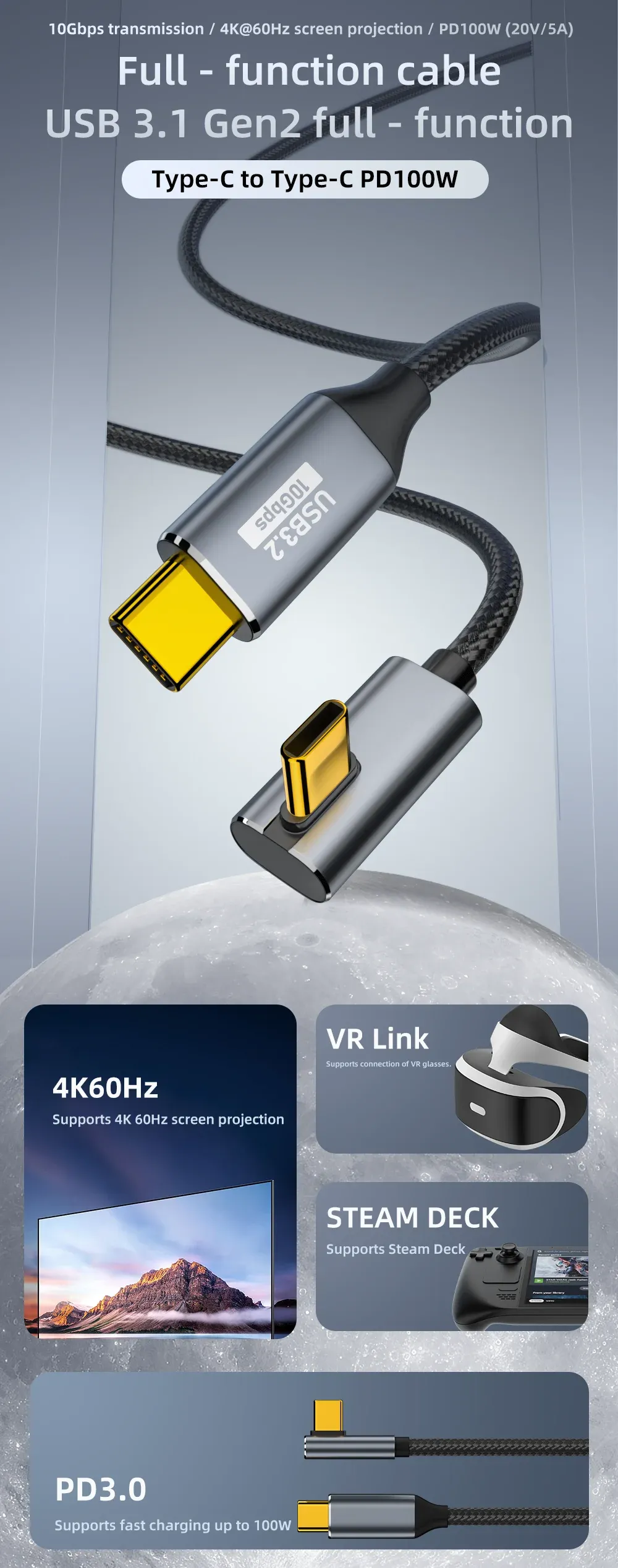 Câble USB-C haute vitesse, vue détaillée du design