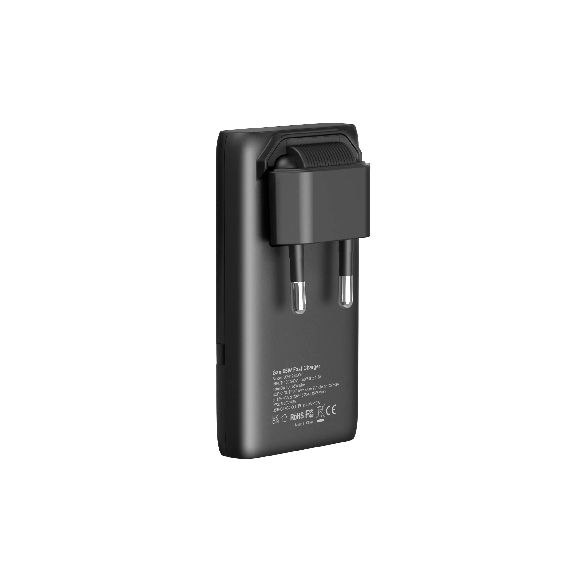 Chargeur GaN USB-C 65 W à deux ports, plat et compact, avec prise pliable pour téléphone portable 8