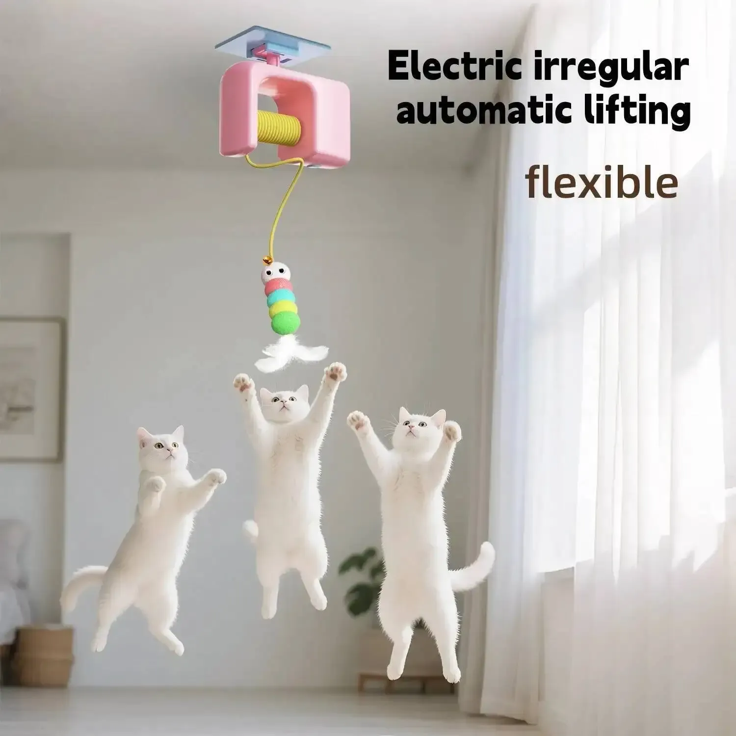Jouet électrique pour chat à suspendre à la porte, avec 2 cordes et balançoire à plumes automatique pour un jeu autonome et une stimulation constante 3