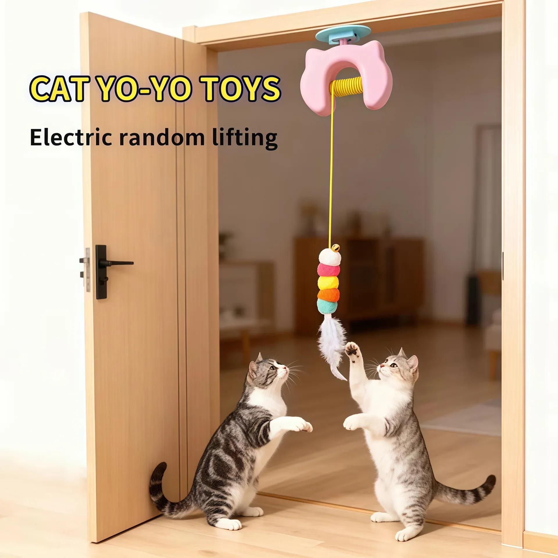 Jouet électrique pour chat à suspendre à la porte, avec 2 cordes et balançoire à plumes automatique pour un jeu autonome et une stimulation constante