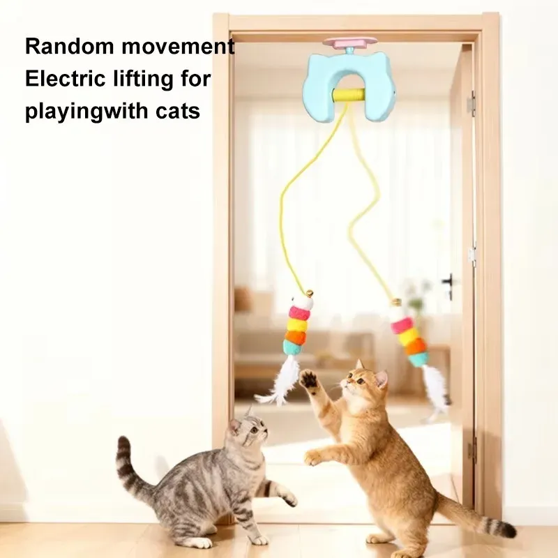 Jouet électrique pour chat à suspendre à la porte, avec 2 cordes et balançoire à plumes automatique pour un jeu autonome et une stimulation constante 4
