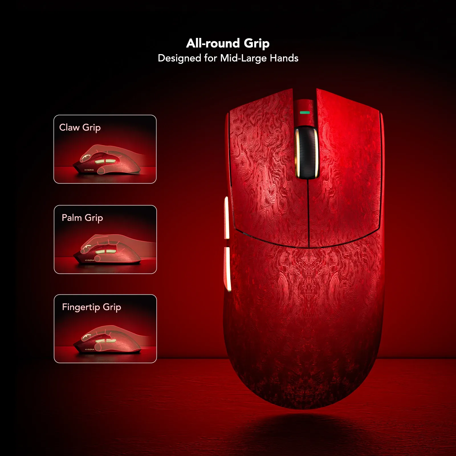 Souris de jeu sans fil KYSONA Jupiter X Ultra, capteur PAW3950, 8000 Hz, fibre de carbone, tri-mode, 61 g, ergonomique, switchs Omron 70M 2