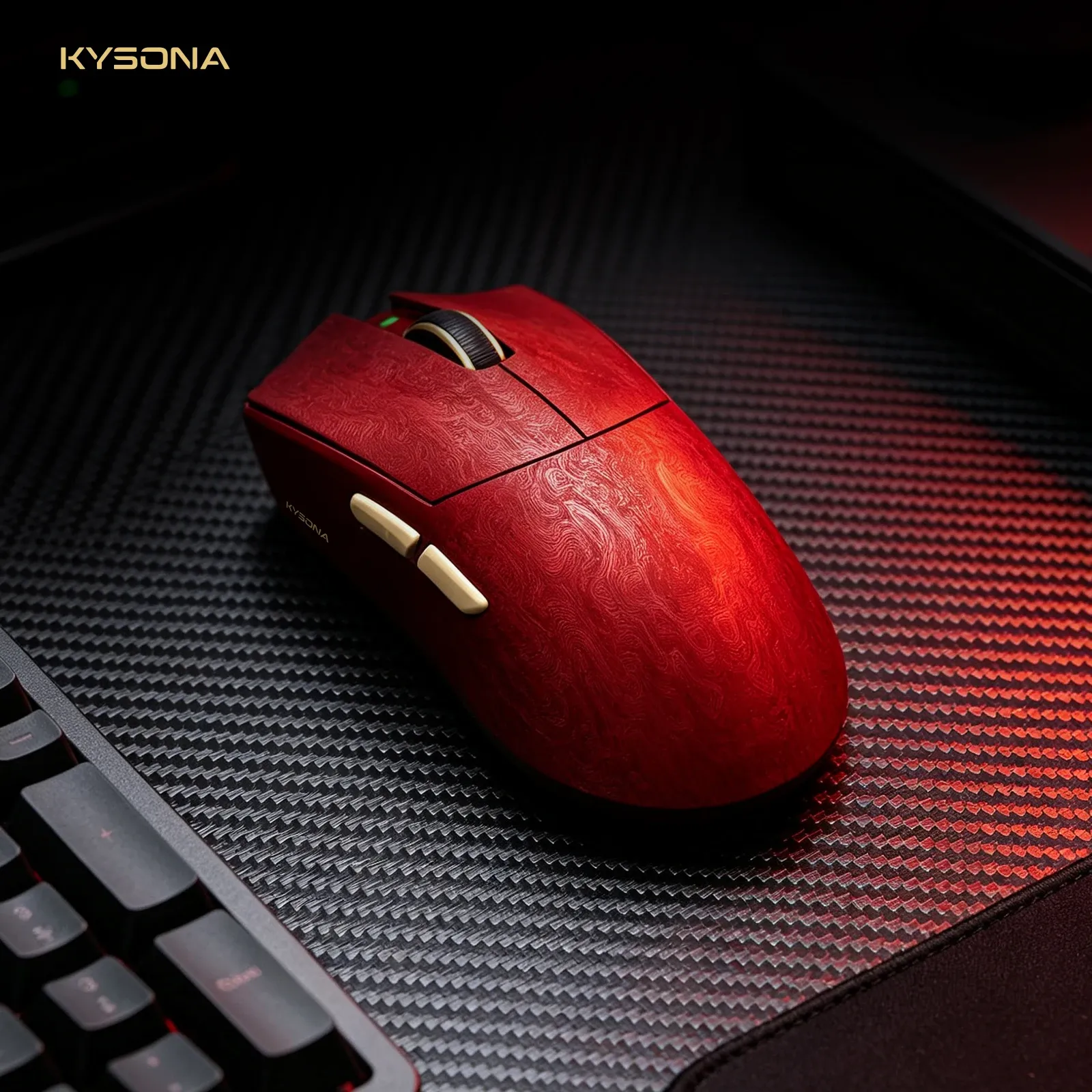 Souris de jeu sans fil KYSONA Jupiter X Ultra, capteur PAW3950, 8000 Hz, fibre de carbone, tri-mode, 61 g, ergonomique, switchs Omron 70M 5