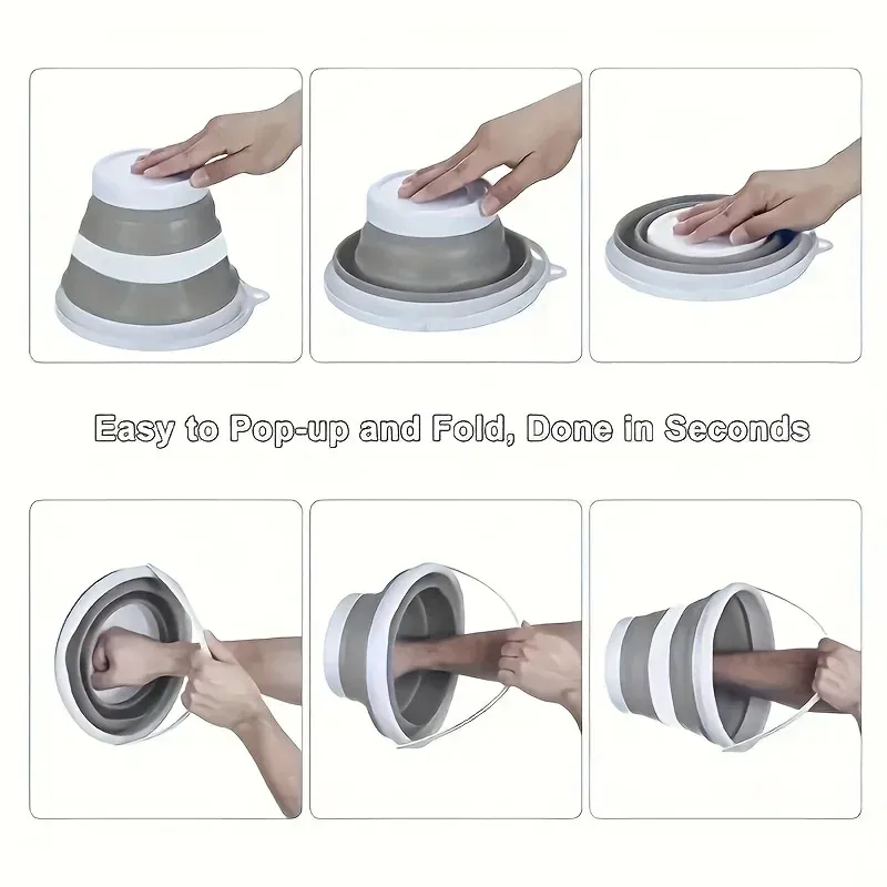 Seau pliable multi-usage 3 L, format compact : idéal pour le lavage de voiture, le camping et la pêche 5