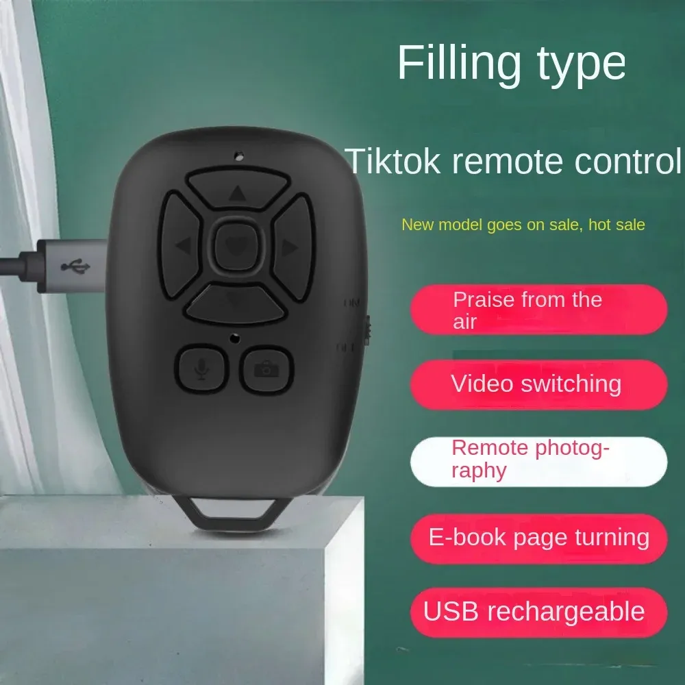 Télécommande Bluetooth pour smartphone, déclencheur photo à distance, fonction de rotation de page pour lecture de vidéos