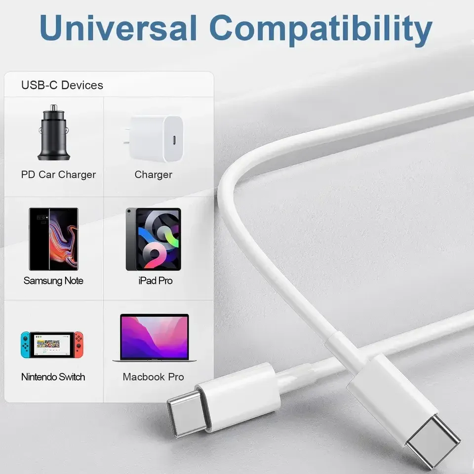 Câble USB-C vers USB-C PD 30 W / 66 W, compatible iPhone 16, 15, 14, 13, 12, 11, Pro, Pro Max, Mini, 7, 8, Plus, XS, XR, charge rapide 6