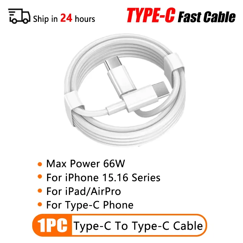 Câble USB-C vers USB-C PD 30 W / 66 W, compatible iPhone 16, 15, 14, 13, 12, 11, Pro, Pro Max, Mini, 7, 8, Plus, XS, XR, charge rapide 10