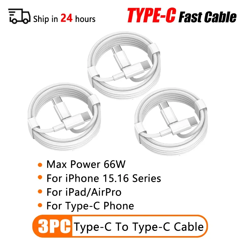 Câble USB-C vers USB-C PD 30 W / 66 W, compatible iPhone 16, 15, 14, 13, 12, 11, Pro, Pro Max, Mini, 7, 8, Plus, XS, XR, charge rapide 13