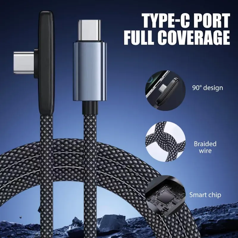 Câble USB Type-C à charge rapide 100 W, portable, coudé à 90 degrés, en nylon tressé, pour iPhone, Samsung, Xiaomi, ordinateur portable et PC 2