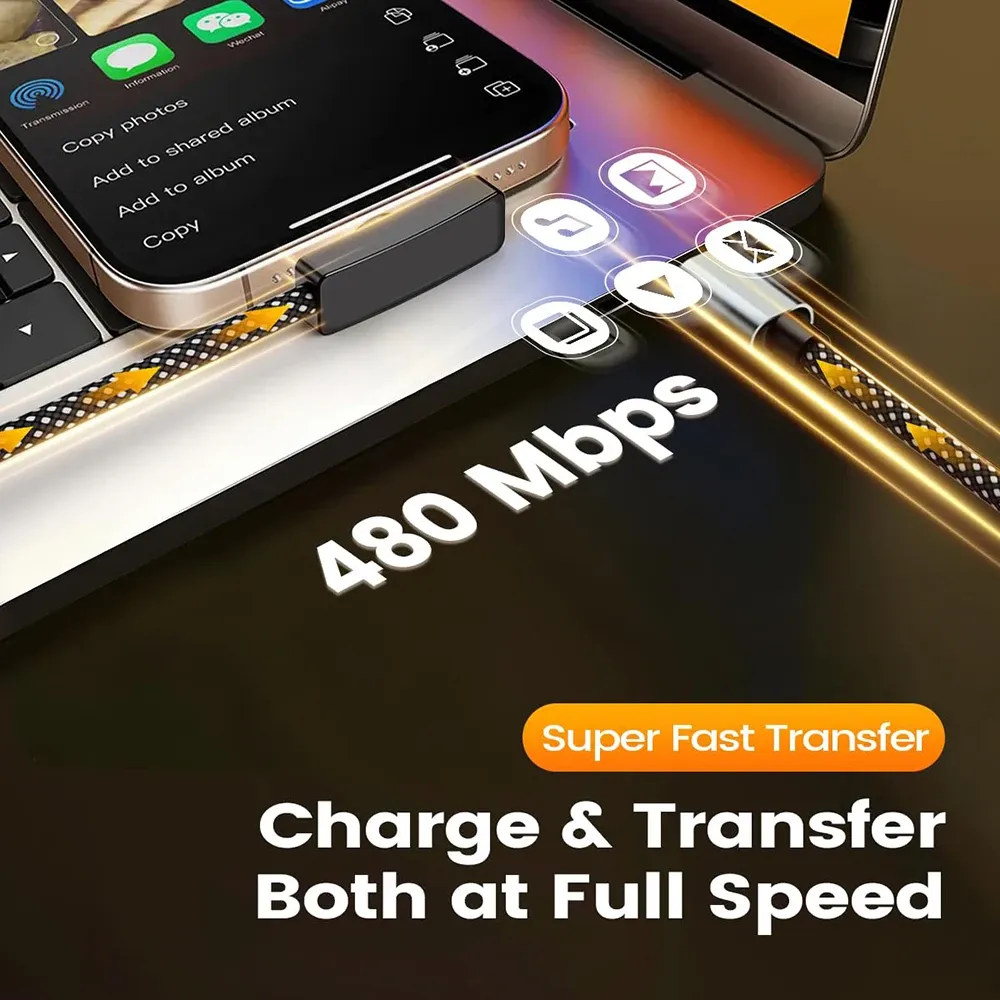 Câble USB Type-C à charge rapide 100 W, portable, coudé à 90 degrés, en nylon tressé, pour iPhone, Samsung, Xiaomi, ordinateur portable et PC 3