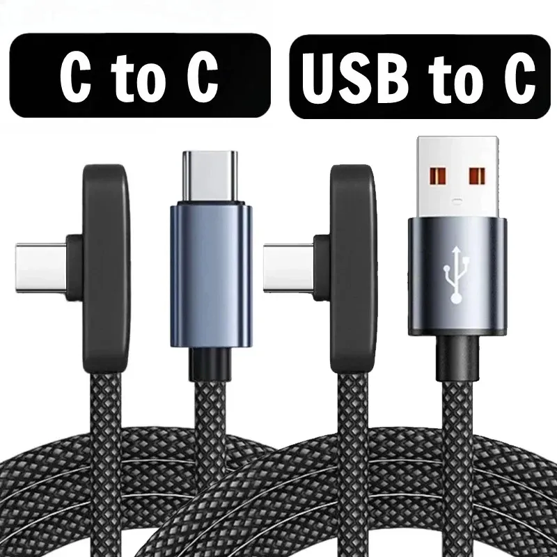 Câble USB Type-C à charge rapide 100 W, portable, coudé à 90 degrés, en nylon tressé, pour iPhone, Samsung, Xiaomi, ordinateur portable et PC 7