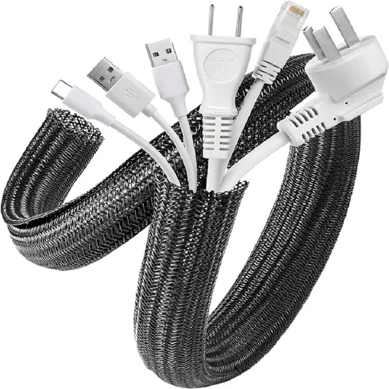 Gaine de câble tressée en nylon, protection enveloppante pour bureau, PC et TV, disponible en 1 m, 3 m et 5 m 1