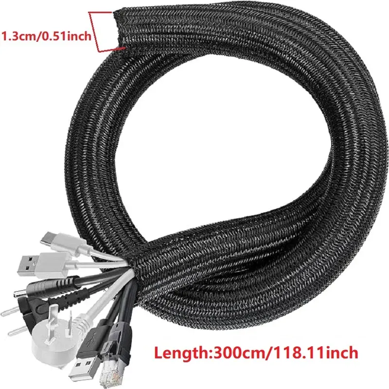 Gaine de câble tressée en nylon, protection enveloppante pour bureau, PC et TV, disponible en 1 m, 3 m et 5 m 11