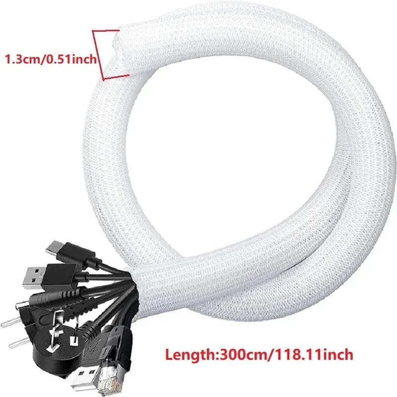 Gaine de câble tressée en nylon, protection enveloppante pour bureau, PC et TV, disponible en 1 m, 3 m et 5 m 12