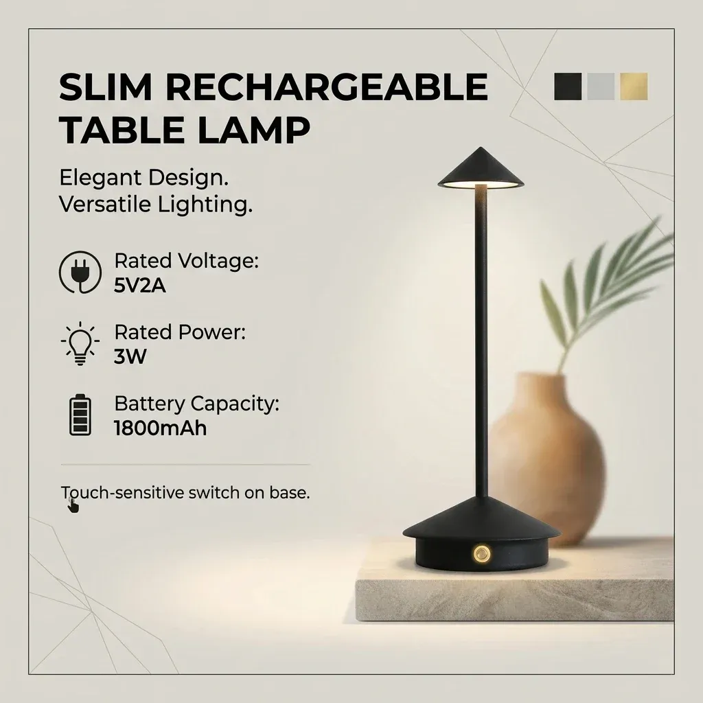 Lampe de table LED rechargeable à capteur tactile, 3 températures de couleur et gradation progressive, idéale pour restaurant, bar et chambre 3