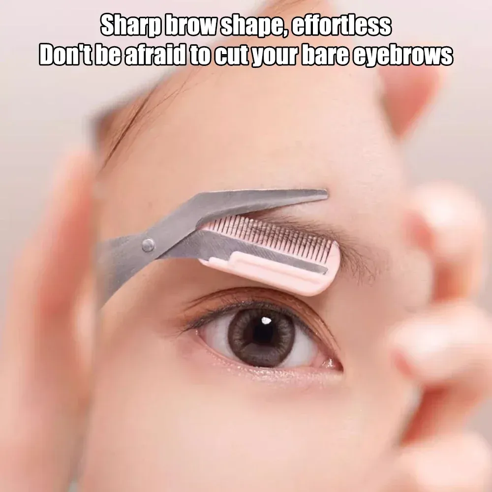Ciseaux à sourcils en acier inoxydable avec peigne, outil de beauté pour femme 2