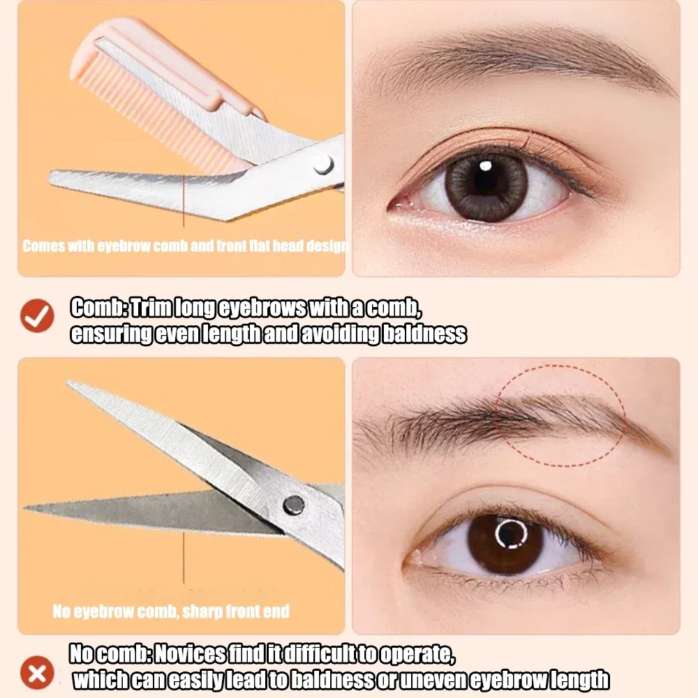 Ciseaux à sourcils en acier inoxydable avec peigne, outil de beauté pour femme 5