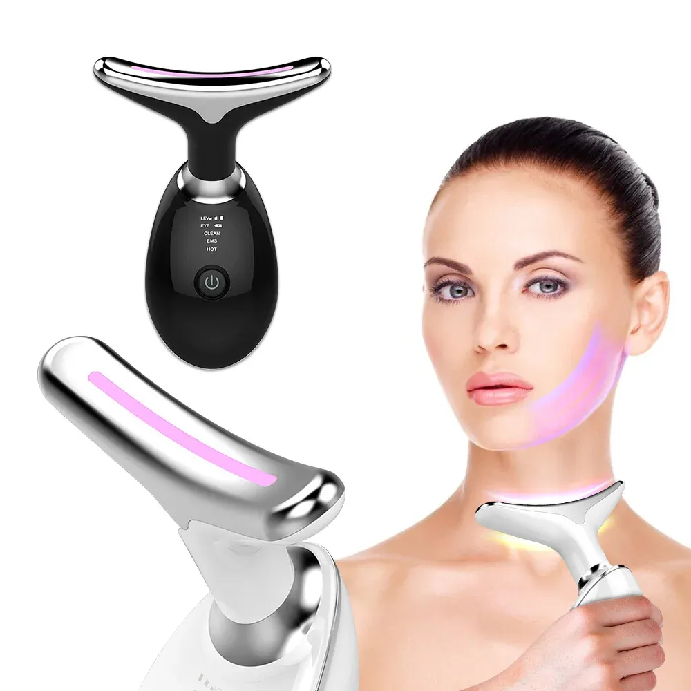 Appareil de beauté visage et cou avec masseur facial EMS et thérapie LED