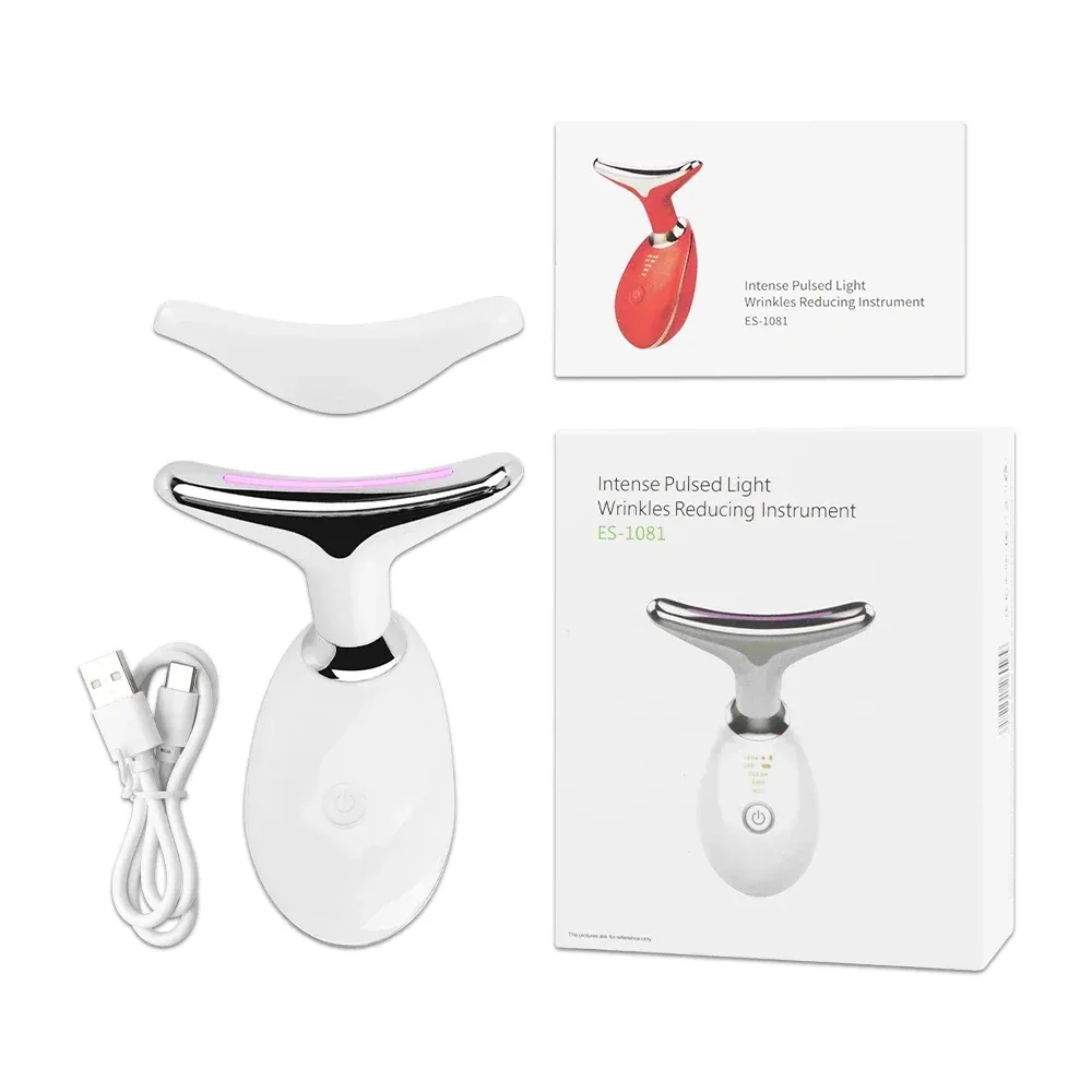Appareil de beauté visage et cou avec masseur facial EMS et thérapie LED 10