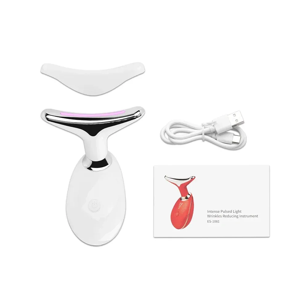 Appareil de beauté visage et cou avec masseur facial EMS et thérapie LED 7