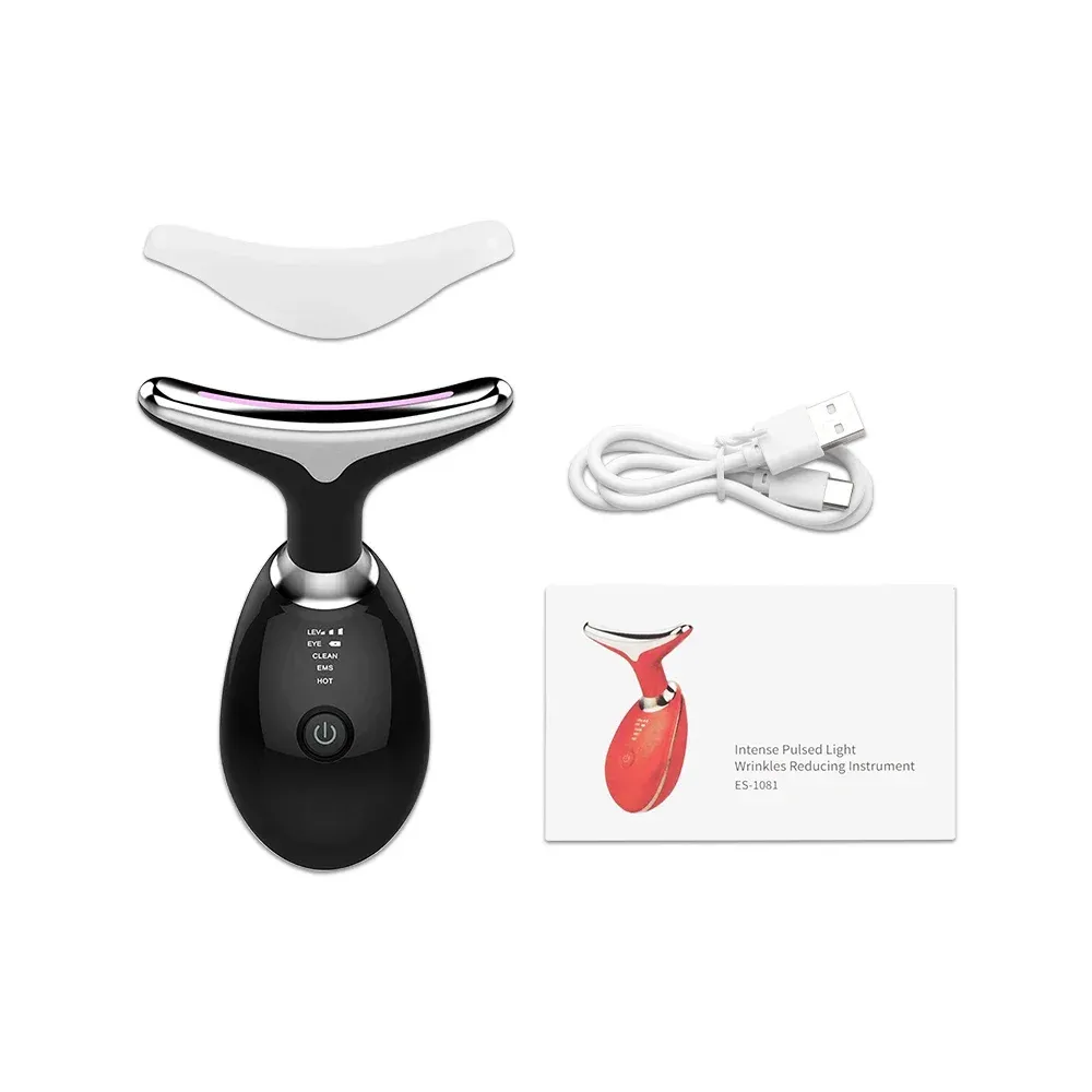 Appareil de beauté visage et cou avec masseur facial EMS et thérapie LED 8
