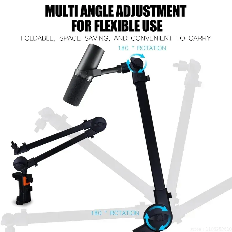 Support de microphone pliable à bras long sans ressort, pour bureau et diffusion en direct