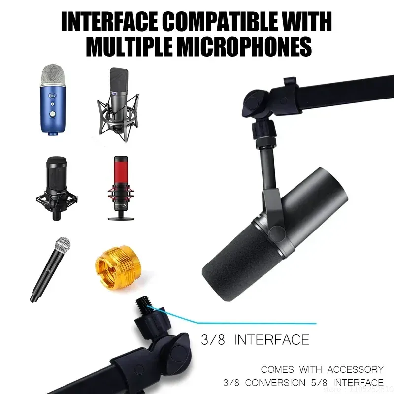 Support de microphone pliable à bras long sans ressort, pour bureau et diffusion en direct 5