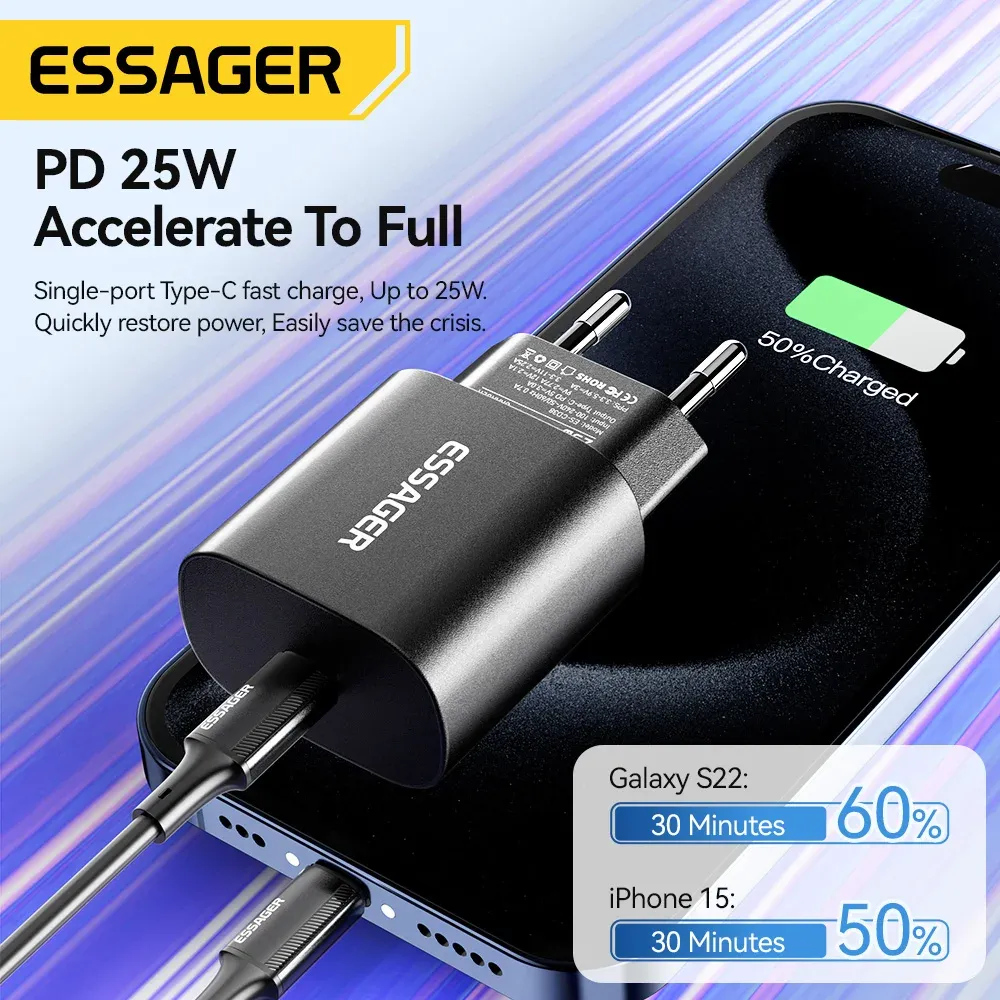 Chargeur USB-C 25 W à charge rapide PD pour iPhone 16, 15 Pro Max, Xiaomi 14, OnePlus et Samsung 3