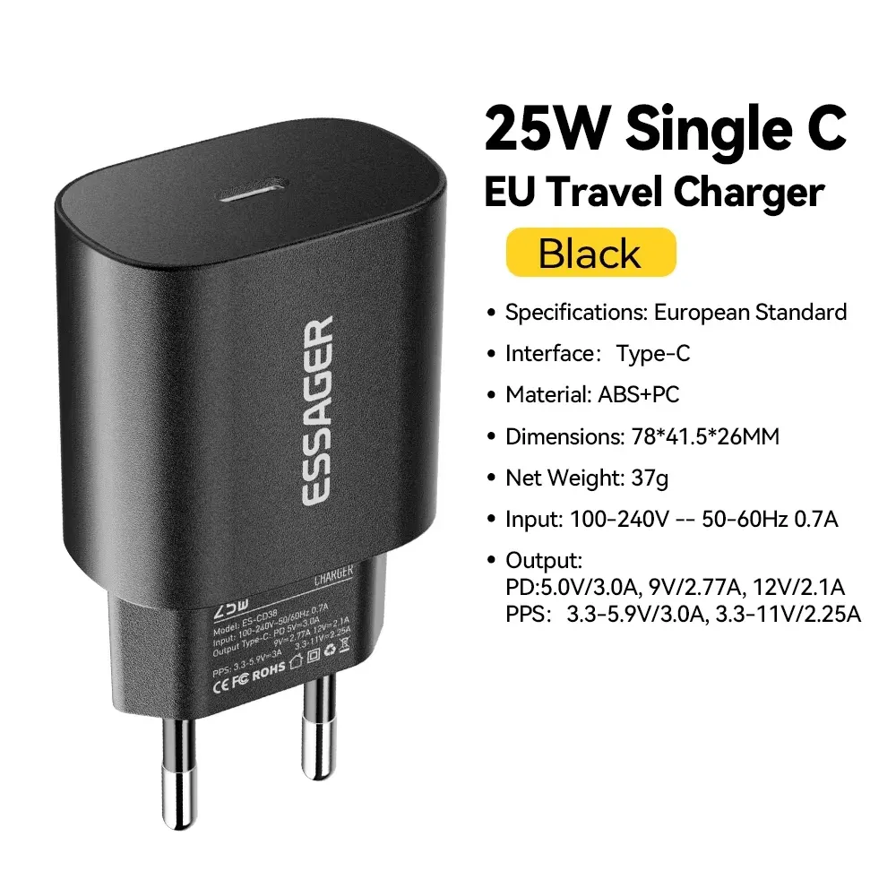 Chargeur USB-C 25 W à charge rapide PD pour iPhone 16, 15 Pro Max, Xiaomi 14, OnePlus et Samsung 7