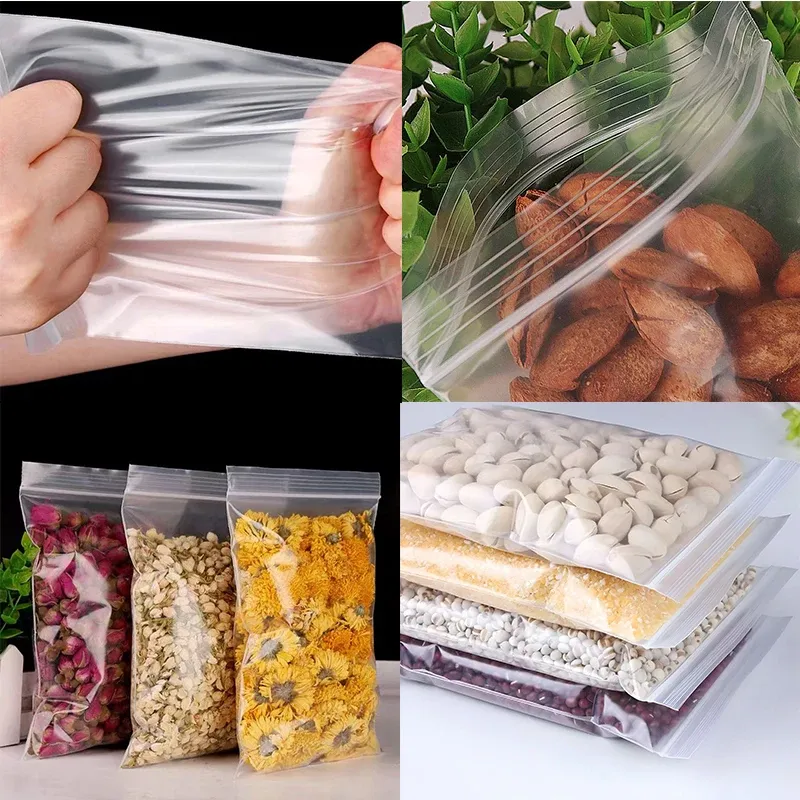 Sacs transparents à fermeture éclair, lot de 100 à 200 pièces, sachets de rangement épais et refermables pour aliments et bijoux 2